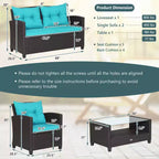 Costway Salon de Jardin 8 pièces en Rotin avec Table en Verre Étagère Canapé Coussins Noir/Rouge/Turquoise/Bleu Marine/Gris