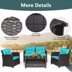 Costway Salon de Jardin 8 pièces en Rotin avec Table en Verre Étagère Canapé Coussins Noir/Rouge/Turquoise/Bleu Marine/Gris
