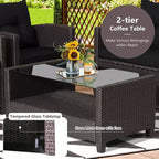 Costway Salon de Jardin 8 pièces en Rotin avec Table en Verre Étagère Canapé Coussins Noir/Rouge/Turquoise/Bleu Marine/Gris
