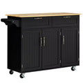 HOMCOM Modern Kitchen Island Cart on Wheels with Storage Drawers, Rolling Utility Cart with Adjustable Shelves, Cabinets and Towel Rack, Black