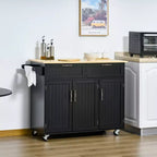 HOMCOM Chariot îlot de cuisine moderne sur roulettes avec tiroirs de rangement, chariot utilitaire roulant avec étagères réglables, armoires et porte-serviettes, noir
