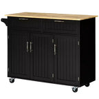 HOMCOM Chariot îlot de cuisine moderne sur roulettes avec tiroirs de rangement, chariot utilitaire roulant avec étagères réglables, armoires et porte-serviettes, noir