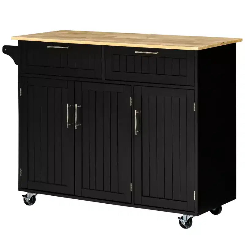 HOMCOM Chariot îlot de cuisine moderne sur roulettes avec tiroirs de rangement, chariot utilitaire roulant avec étagères réglables, armoires et porte-serviettes, noir