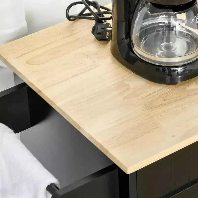 HOMCOM Chariot îlot de cuisine moderne sur roulettes avec tiroirs de rangement, chariot utilitaire roulant avec étagères réglables, armoires et porte-serviettes, noir