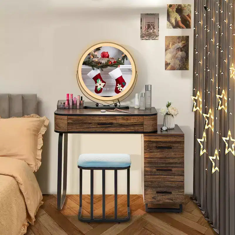 Costway Vanity Table Set 3-Color Dimmable Human Body Induction Light Charging Station