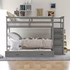 Twin Over Twin Wood Bunk Bed with 4 Drawers, Trundle and Staircase-ModernLuxe