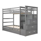 Twin Over Twin Wood Bunk Bed with 4 Drawers, Trundle and Staircase-ModernLuxe