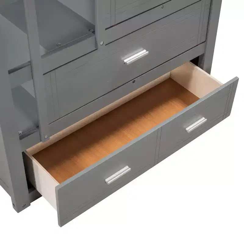 Twin Over Twin Wood Bunk Bed with 4 Drawers, Trundle and Staircase-ModernLuxe