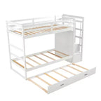 Twin Over Twin Wood Bunk Bed with 4 Drawers, Trundle and Staircase-ModernLuxe