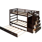Twin Over Twin Wood Bunk Bed with 4 Drawers, Trundle and Staircase-ModernLuxe