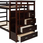 Twin Over Twin Wood Bunk Bed with 4 Drawers, Trundle and Staircase-ModernLuxe