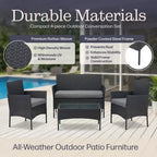 Patio Furniture Set  4-Piece Rattan Outdoor Sofa, 2 Cushioned Chairs, and Table Combo for Deck, Pool, or Porch Furniture by Lavish Home (Gray)