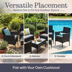 Patio Furniture Set  4-Piece Rattan Outdoor Sofa, 2 Cushioned Chairs, and Table Combo for Deck, Pool, or Porch Furniture by Lavish Home (Gray)