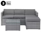 Ensemble de mobilier de jardin - Ensemble de canapé, pouf et table d'extérieur 3 pièces en rotin pour terrasse, piscine, véranda ou jardin par Lavish Home (gris/bleu)