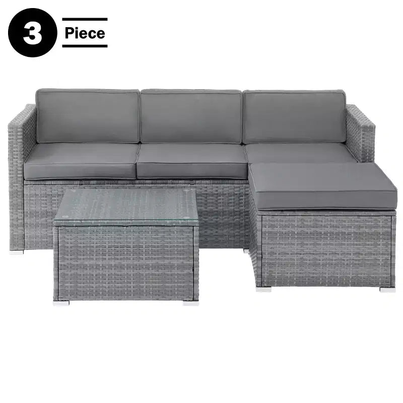 Ensemble de mobilier de jardin - Ensemble de canapé, pouf et table d'extérieur 3 pièces en rotin pour terrasse, piscine, véranda ou jardin par Lavish Home (gris/bleu)