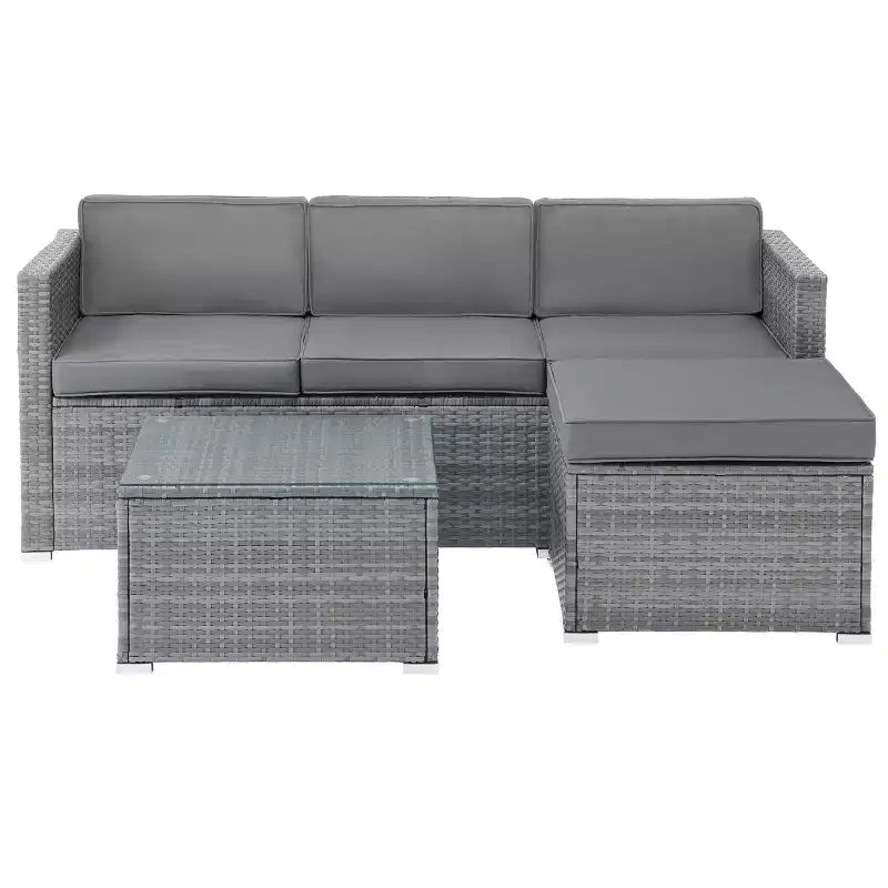 Ensemble de mobilier de jardin - Ensemble de canapé, pouf et table d'extérieur 3 pièces en rotin pour terrasse, piscine, véranda ou jardin par Lavish Home (gris/bleu)