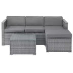 Ensemble de mobilier de jardin - Ensemble de canapé, pouf et table d'extérieur 3 pièces en rotin pour terrasse, piscine, véranda ou jardin par Lavish Home (gris/bleu)