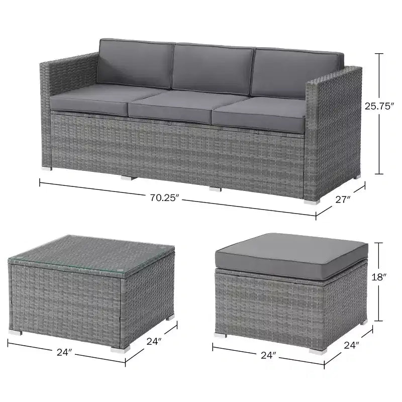 Ensemble de mobilier de jardin - Ensemble de canapé, pouf et table d'extérieur 3 pièces en rotin pour terrasse, piscine, véranda ou jardin par Lavish Home (gris/bleu)