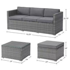 Ensemble de mobilier de jardin - Ensemble de canapé, pouf et table d'extérieur 3 pièces en rotin pour terrasse, piscine, véranda ou jardin par Lavish Home (gris/bleu)