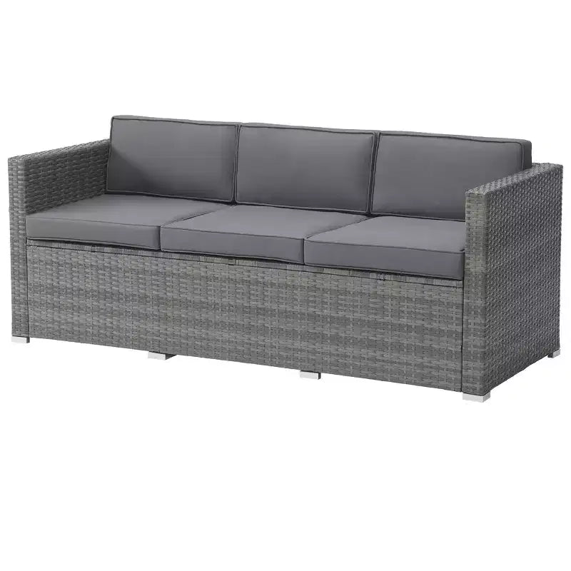 Ensemble de mobilier de jardin - Ensemble de canapé, pouf et table d'extérieur 3 pièces en rotin pour terrasse, piscine, véranda ou jardin par Lavish Home (gris/bleu)