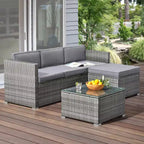 Ensemble de mobilier de jardin - Ensemble de canapé, pouf et table d'extérieur 3 pièces en rotin pour terrasse, piscine, véranda ou jardin par Lavish Home (gris/bleu)