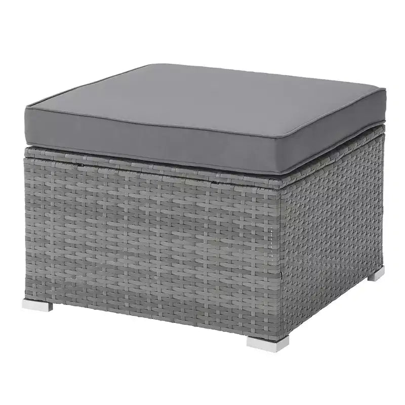 Ensemble de mobilier de jardin - Ensemble de canapé, pouf et table d'extérieur 3 pièces en rotin pour terrasse, piscine, véranda ou jardin par Lavish Home (gris/bleu)