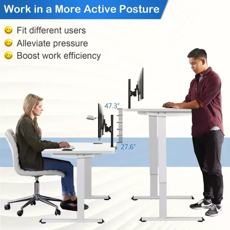 Costway Electric Sit Stand Desk Frame Dual-motor Height-adjustable Standing Desk Base with 3 Memory Positions & Touch Control Panel Home Office