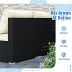 Costway 5 Pieces Outdoor Furniture Set with Seat & Back Cushions Tempered Glass Tabletop