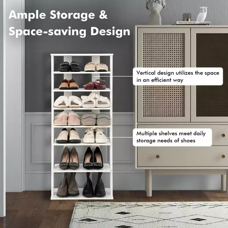 Costway Range-chaussures breveté à 7 niveaux, double rangée, organisateur de rangement vertical en bois, blanc rustique/marron
