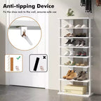 Costway Range-chaussures breveté à 7 niveaux, double rangée, organisateur de rangement vertical en bois, blanc rustique/marron
