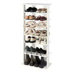 Costway Range-chaussures breveté à 7 niveaux, double rangée, organisateur de rangement vertical en bois, blanc rustique/marron