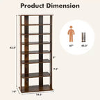 Costway Range-chaussures breveté à 7 niveaux, double rangée, organisateur de rangement vertical en bois, blanc rustique/marron