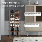 Costway Range-chaussures breveté à 7 niveaux, double rangée, organisateur de rangement vertical en bois, blanc rustique/marron