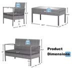 Costway 4 PCS Outdoor Rattan Furniture Set Patio Conversation Sofa Set Cushioned Grey