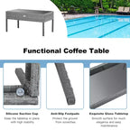 Costway 4 PCS Outdoor Rattan Furniture Set Patio Conversation Sofa Set Cushioned Grey