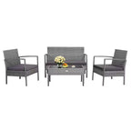 Costway 4 PCS Outdoor Rattan Furniture Set Patio Conversation Sofa Set Cushioned Grey