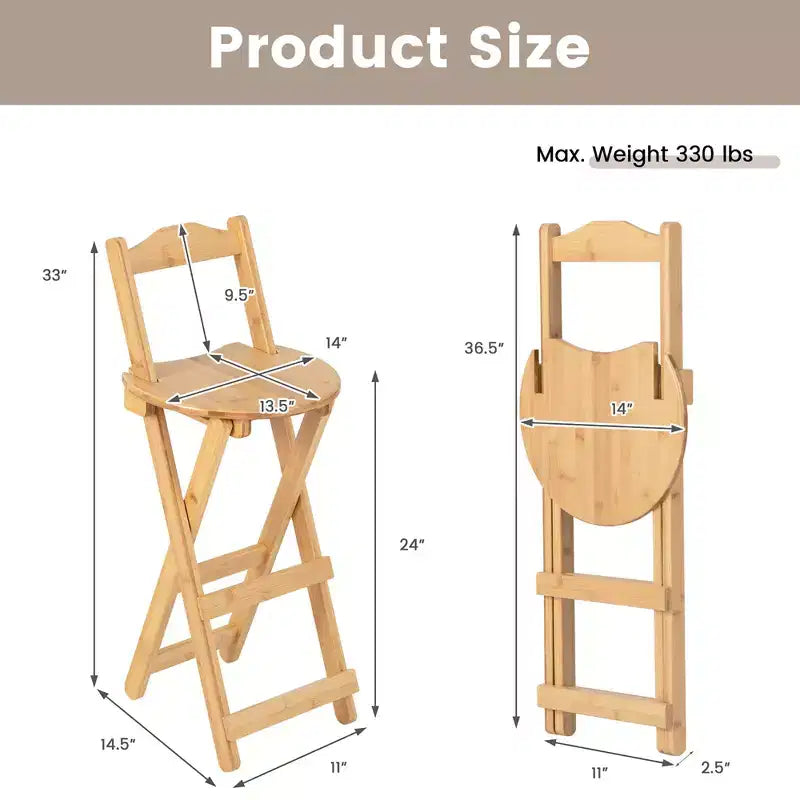 Costway Lot de 4 tabourets de bar pliants en bambou, hauteur comptoir, chaises de salle à manger sans installation