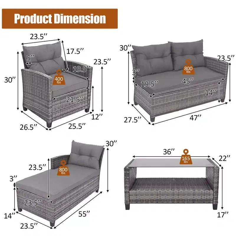 Costway Ensemble de Meubles de Jardin en Rotin 4 Pièces Canapé Ottoman Coussins pour Terrasse Jardin Blanc/Gris/Noir