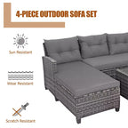 Costway Ensemble de Meubles de Jardin en Rotin 4 Pièces Canapé Ottoman Coussins pour Terrasse Jardin Blanc/Gris/Noir