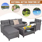 Costway Ensemble de Meubles de Jardin en Rotin 4 Pièces Canapé Ottoman Coussins pour Terrasse Jardin Blanc/Gris/Noir