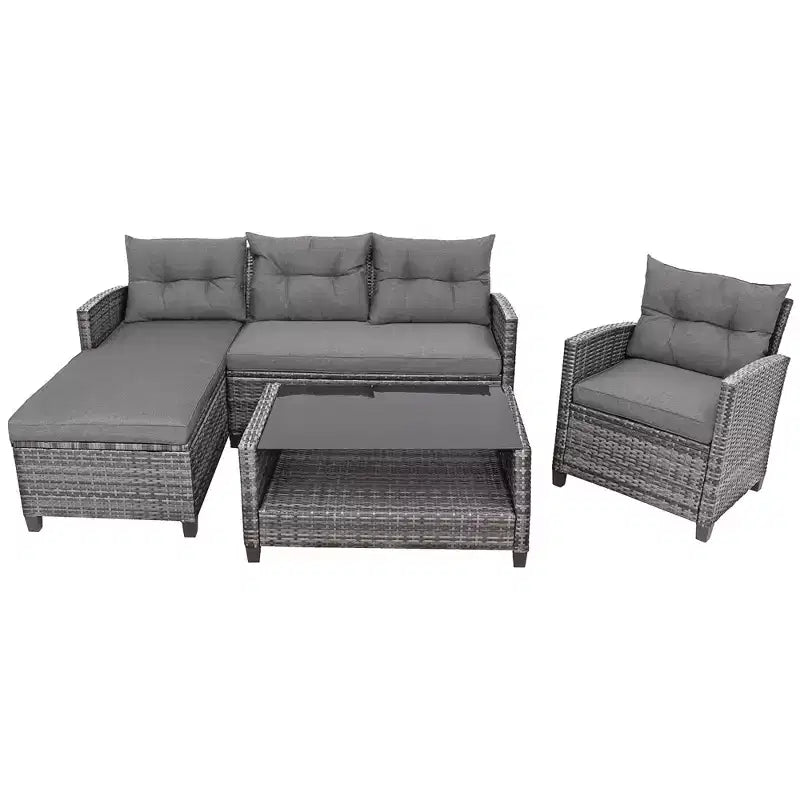Costway Ensemble de Meubles de Jardin en Rotin 4 Pièces Canapé Ottoman Coussins pour Terrasse Jardin Blanc/Gris/Noir