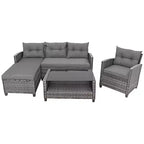 Costway Ensemble de Meubles de Jardin en Rotin 4 Pièces Canapé Ottoman Coussins pour Terrasse Jardin Blanc/Gris/Noir