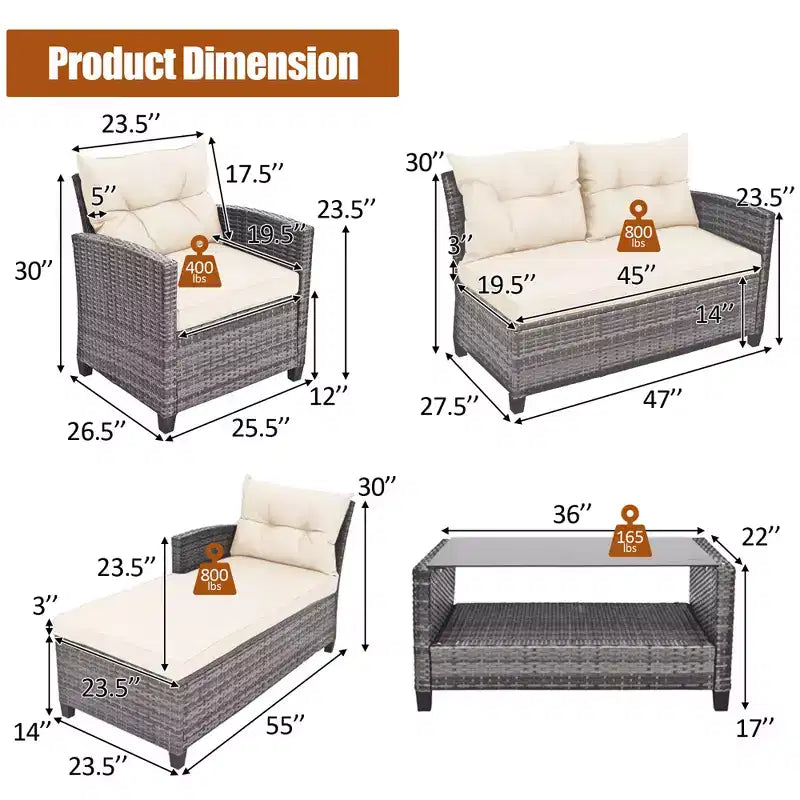 Costway Ensemble de Meubles de Jardin en Rotin 4 Pièces Canapé Ottoman Coussins pour Terrasse Jardin Blanc/Gris/Noir