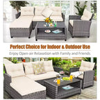 Costway Ensemble de Meubles de Jardin en Rotin 4 Pièces Canapé Ottoman Coussins pour Terrasse Jardin Blanc/Gris/Noir