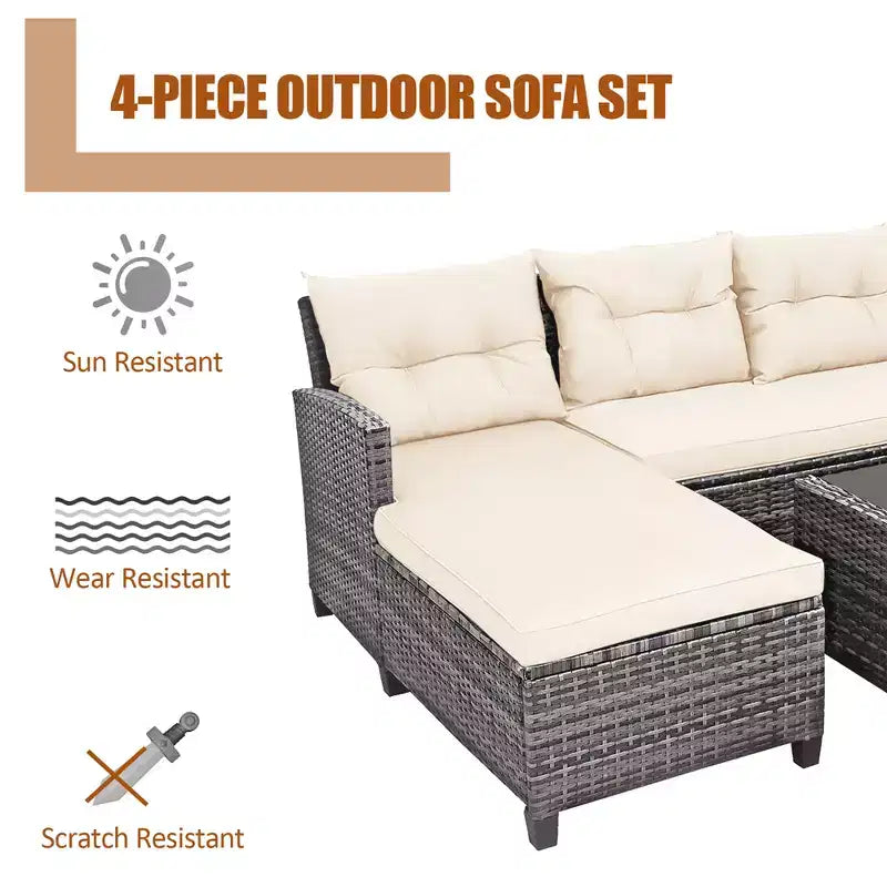 Costway Ensemble de Meubles de Jardin en Rotin 4 Pièces Canapé Ottoman Coussins pour Terrasse Jardin Blanc/Gris/Noir