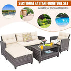 Costway Ensemble de Meubles de Jardin en Rotin 4 Pièces Canapé Ottoman Coussins pour Terrasse Jardin Blanc/Gris/Noir