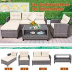 Costway Ensemble de Meubles de Jardin en Rotin 4 Pièces Canapé Ottoman Coussins pour Terrasse Jardin Blanc/Gris/Noir