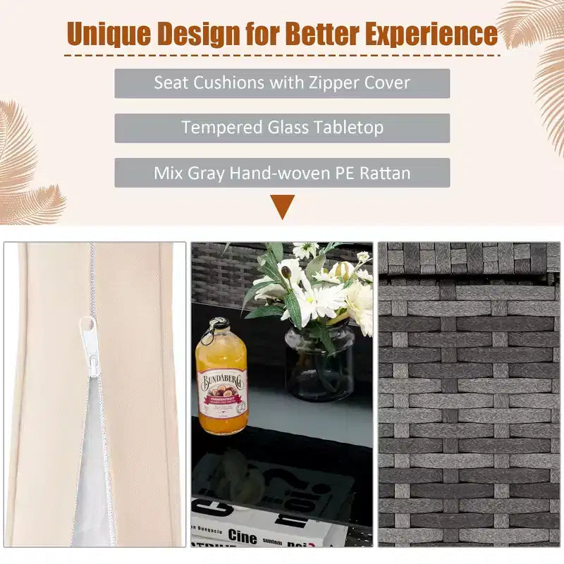 Costway Ensemble de Meubles de Jardin en Rotin 4 Pièces Canapé Ottoman Coussins pour Terrasse Jardin Blanc/Gris/Noir