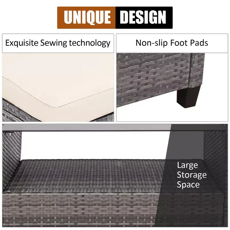 Costway Ensemble de Meubles de Jardin en Rotin 4 Pièces Canapé Ottoman Coussins pour Terrasse Jardin Blanc/Gris/Noir