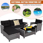 Costway Ensemble de Meubles de Jardin en Rotin 4 Pièces Canapé Ottoman Coussins pour Terrasse Jardin Blanc/Gris/Noir
